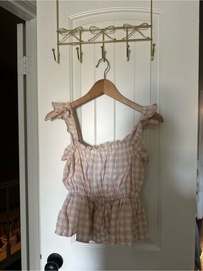 By Together Peach Gingham Seersucker Flutter Camisole